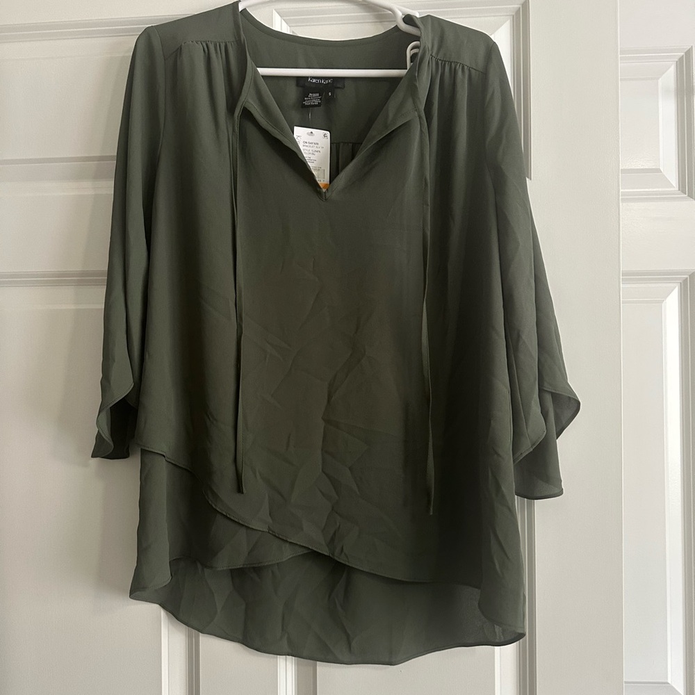 Karen Kane Olive Green Layered V-Neck Tunic